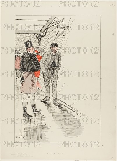 Vagrant of Paris, published 1892–1900, Théophile-Alexandre Steinlen, French, born Switzerland, 1859-1923, France, Photorelief print in red and black on ivory wove paper, 339 × 230 mm (image), 419 × 310 mm (sheet)