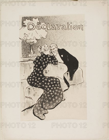 The Declaration, 1894, Théophile-Alexandre Steinlen, French, born Switzerland, 1859-1923, France, Lithograph in black on cream chine laid down on ivory wove paper, 261 × 180 mm (image), 272 × 170 mm (primary support), 356 × 274 mm (secondary support)