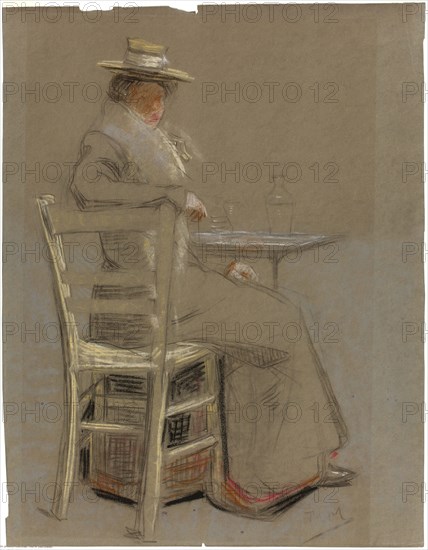 Woman Seated at a Table, n.d., Unknown Artist, possibly American, 19th or 20th century, United States, Pastels, with charcoal, on brownish-gray wove paper, 631 x 491 mm