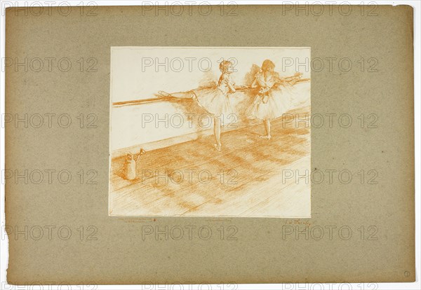 Dancers at the Bar, 1889–90, Georges-William Thornley (French, 1857-1935), after Edgar Degas (French, 1834-1917), printed by Atelier Becquet (French, 19th century), published by Boussod, Valadon, & Company (French, 18th-19th century), France, Lithograph in ochre on paper, 235 × 277 mm (image), 396 × 570 mm (sheet)