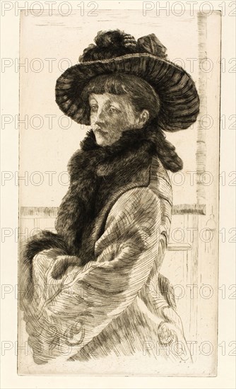 Mavourneen, 1876, James Tissot, French, 1836-1902, France, Drypoint and etching on cream laid paper, 372 × 205 mm (image/plate), 432 × 344 mm (sheet)