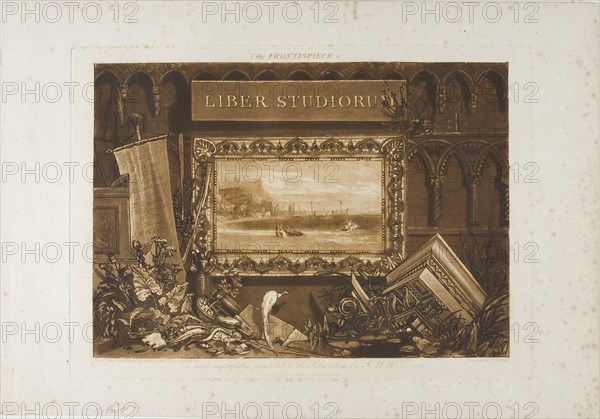 The Frontspiece to Liber Studiorum, published May 23, 1812, Joseph Mallord William Turner (English, 1775-1851), border engraved by J.C. Easling (British, active 19th century), England, Etching and engraving in brown on ivory laid paper, 188 × 265 mm (image), 213 × 298 mm (plate), 268 × 383 mm (sheet)