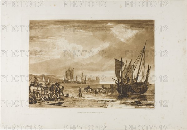 Scene on the French Coast, plate 4 from Liber Studiorum, published 1807, Joseph Mallord William Turner (English, 1775-1851), Engraved by Charles Turner (English, 1773-1857), England, Etching and engraving in brown on ivory laid paper, 182 × 258 mm (image), 208 × 290 mm (plate), 268 × 382 mm (sheet)