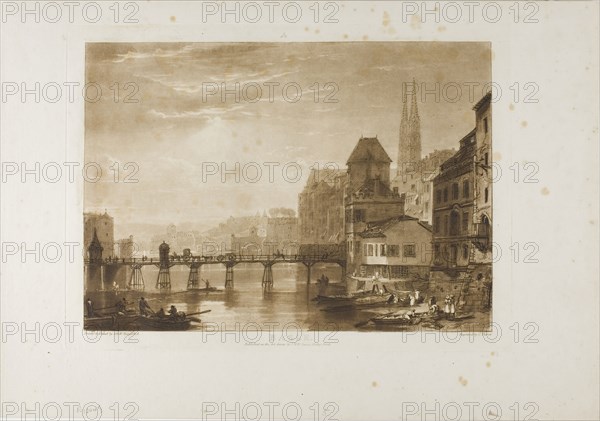 Basle, plate 5 from Liber Studiorum, published 1807, Joseph Mallord William Turner (English, 1775-1851), Engraved by Charles Turner (English, 1773-1857), England, Etching and engraving in brown on ivory laid paper, 185 × 260 mm (image), 208 × 286 mm (plate), 267 × 381 mm (sheet)