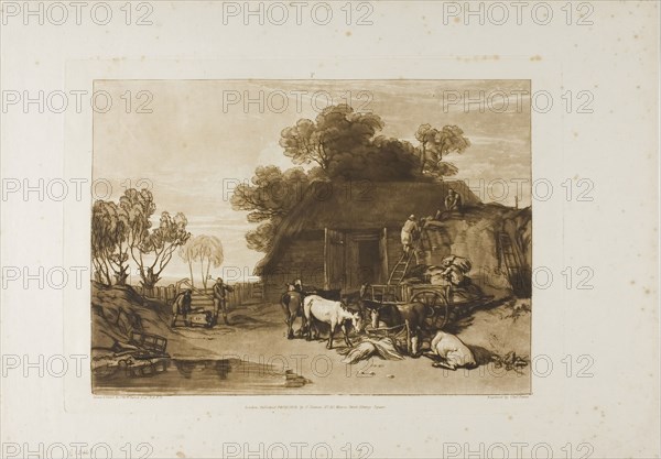 The Straw Yard, plate 7 from Liber Studiorum, published February 20, 1808, Joseph Mallord William Turner (English, 1775-1851), Engraved by Charles Turner (English, 1773-1857), England, Etching and engraving in brown on ivory laid paper, 193 × 255 mm (image), 205 × 290 mm (plate), 266 × 332 mm (sheet)