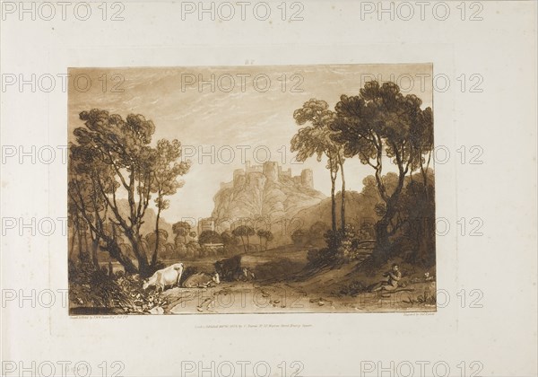 The Castle Above the Meadows, published February 20, 1808, Joseph Mallord William Turner (English, 1775-1851), Engraved by Charles Turner (English, 1773-1857), England, Etching and engraving in brown on ivory laid paper, 178 × 262 mm (image), 206 × 293 mm (plate), 267 × 381 mm (sheet)