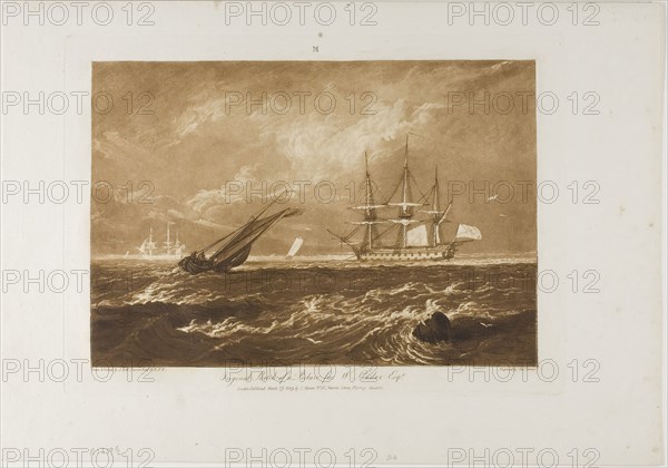 The Leader Sea Piece, plate 20 from Liber Studiorum, published March 29, 1809, Joseph Mallord William Turner, English, 1775-1851, England, Etching and engraving in brown on ivory paper, 176 × 258 mm (image), 209 × 289 mm (plate), 267 × 381 mm (sheet)
