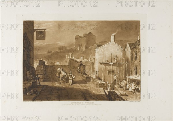 Morpeth, plate 21 from Liber Studiorum, published March 29, 1809, Joseph Mallord William Turner (English, 1775-1851), Engraved by Charles Turner (English, 1773-1857), England, Etching and engraving on ivory laid paper, 177 × 260 mm (image), 210 × 290 mm (plate), 267 × 381 mm (sheet)