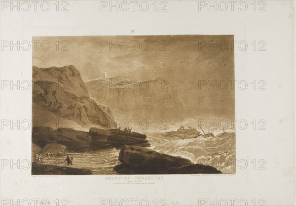 Coast of Yorkshire, plate 24 from Liber Studiorum, published January 1, 1811, Joseph Mallord William Turner (English, 1775-1851), Engraved by William Say (English, 1768-1834), England, Etching and engraving in brown ink on ivory wove paper, 180 × 264 mm (image), 209 × 292 mm (plate), 266 × 380 mm (sheet)