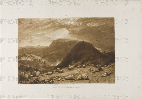 Hind Head Hill, plate 25 from Liber Studiorum, published January 1, 1811, Joseph Mallord William Turner (English, 1775-1851), Egraved by Dunkarton, England, Etching and engraving on ivory paper, 178 × 260 mm (image), 209 × 291 mm (plate), 266 × 381 mm (sheet)