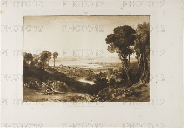 Junction of Severn and Wye, plate 28 from Liber Studiorum, published June 1811, Joseph Mallord William Turner, English, 1775-1851, England, Etching and engraving on ivory paper, 182 × 265 mm (image), 209 × 292 mm (plate), 266 × 301 mm (sheet)