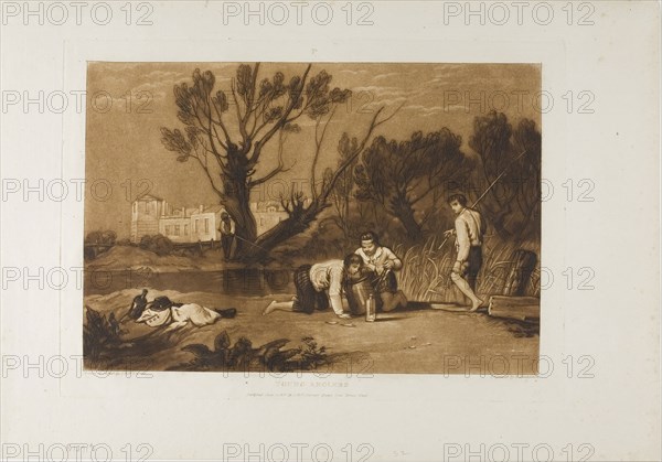 Young Anglers, plate 32 from Liber Studiorum, published June 1, 1811, Joseph Mallord William Turner (English, 1775-1851), Engraved by R. Dunkarton, England, Etching and engraving in brown on ivory wove paper, 180 × 263 mm (image), 209 × 291 mm (plate), 268 × 381 mm (sheet)