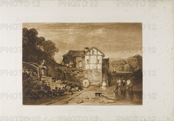 Water Mill, plate 37 from Liber Studiorum, published February 1, 1812, Joseph Mallord William Turner, English, 1775-1851, England, Etching and engraving in brown on ivory laid paper, 182 × 263 mm (image), 211 × 291 mm (plate), 267 × 382 mm (sheet)