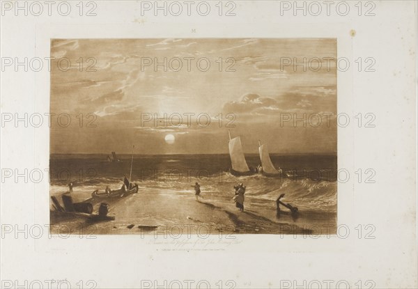 The Midmay Sea-Piece, plate 40 from LIber Studiorum, published February 11, 1812, Joseph Mallord William Turner (English, 1775-1851), Engraved by W. Annis and I.C. Easling, England, Etching and engraving in brown on ivory laid paper, 181 × 264 mm (image), 211 × 285 mm (plate), 267 × 383 mm (sheet)