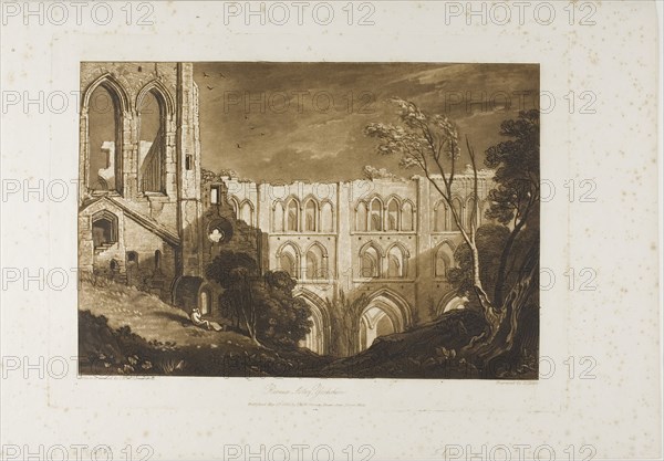 Rivaux Abbey, plate 51 from Liber Studiorum, published May 23, 1812, Joseph Mallord William Turner (English, 1775-1851), Engraved by H. Dawe, England, Etching and engraving in brown on ivory laid paper, 182 × 268 mm (image), 220 × 300 mm (plate), 268 × 382 mm (sheet)