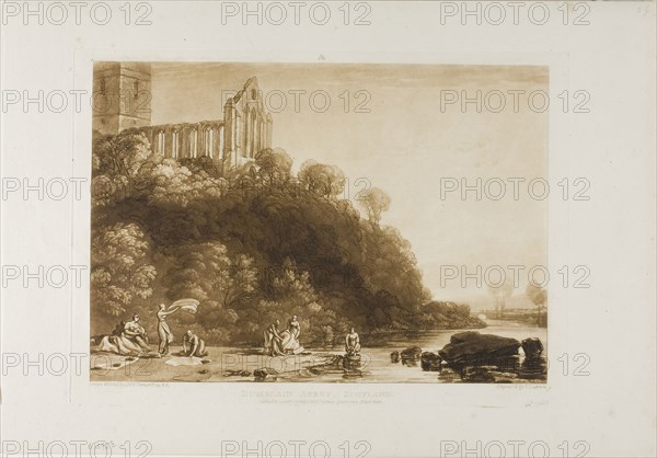 Dumblain Abbey, plate 56 from Liber Studiorum, published January 1, 1816, Joseph Mallord William Turner (English, 1775-1851), Engraved by T. Lupton, England, Etching and engraving in brown on off-white laid paper, 187 × 268 mm (image), 210 × 290 mm (plate), 266 × 380 mm (sheet)