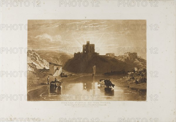 Norham Castle, plate 57 from Liber Studiorum, published January 1, 1816, Joseph Mallord William Turner (English, 1775-1851), Engraved by Charles Turner (English, 1773-1857), England, Etching and engraving in brown on ivory laid paper, 179 × 263 mm (image), 210 × 294 mm (plate), 268 × 385 mm (sheet)