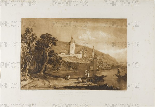 Ville de Thun, plate 59 from Liber Studiorum, published January 1, 1816, Joseph Mallord William Turner (English, 1775-1851), Engraved by Tho. Hodgetts, England, Etching and engraving in brown on ivory laid paper, 179 × 265 mm (image), 209 × 292 mm (plate), 265 × 385 mm (sheet)