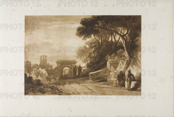 Christ and the Woman of Samaria, plate 71 from Liber Studiorum, published January 1, 1819, Joseph Mallord William Turner (English, 1775-1851), Samuel William Reynolds (English, 1773-1835), England, Mixed intaglio in brown on cream wove paper, 183 × 263 mm (image), 209 × 290 mm (plate), 266 × 390 mm (sheet)