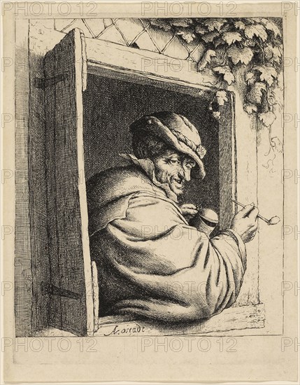 The Smoker at the Window, 1648/50, Adriaen van Ostade, Dutch, 1610-1685, Holland, Etching in black on cream laid paper, 180 x 152 mm (image), 198 x 155 mm (plate), 213 x 167 mm (sheet)