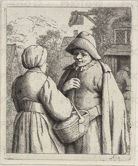 Man and Woman Conversing, c. 1671, Adriaen van Ostade, Dutch, 1610-1685, Holland, Etching in black on ivory laid paper, 91 x 78 mm (image), 97 x 80 mm (plate), 102 x 85 mm (sheet)