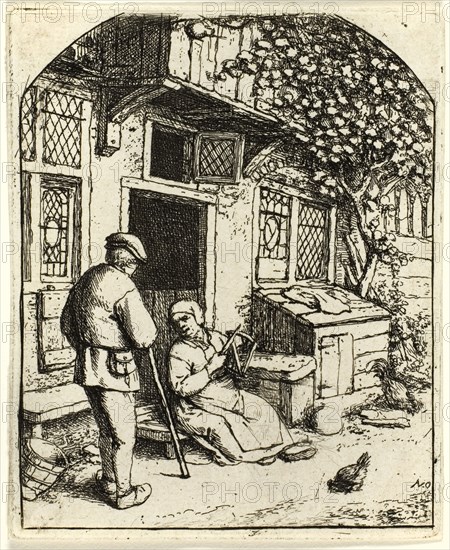 The Woman Winding upon a Reel, c. 1668, Adriaen van Ostade, Dutch, 1610-1685, Holland, Etching in black on ivory laid paper, 94 x 76 mm (image), 98 x 80 mm (sheet, trimmed to plate mark)
