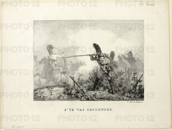 Je te vas descendre, n.d., Horace Vernet (French, 1789-1863), printed by Francois Seraphin Delpech (French, 1778-1825), France, Lithograph in black on ivory wove paper, 154 × 211 mm (image), 244 × 322 mm (sheet)