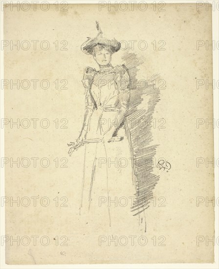 Gants de Suède, 1890, James McNeill Whistler, American, 1834-1903, United States, Transfer lithograph in black on cream laid paper, 216 x 102 mm (image), 257 x 206 mm (sheet)