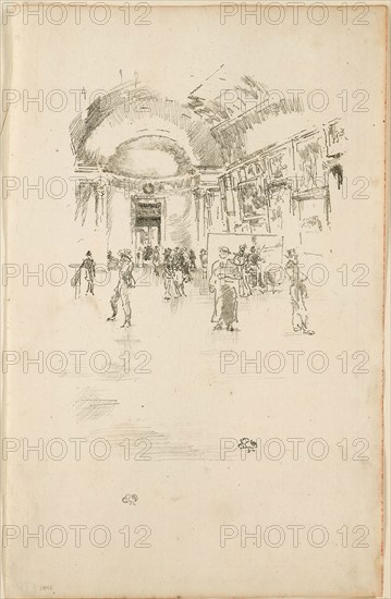 The Long Gallery, Louvre, 1894, James McNeill Whistler, American, 1834-1903, United States, Transfer lithograph in black, with stumping, on cream laid paper, 216 x 159 mm (image), 323 x 206 mm (sheet)