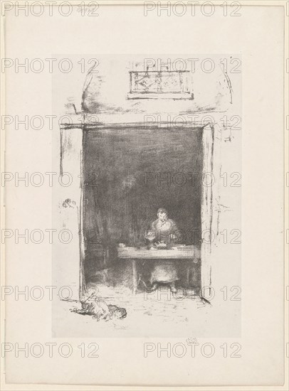 The Smith, Passage du Dragon, 1894, James McNeill Whistler, American, 1834-1903, United States, Transfer lithograph in black with stumping, on grayish white chine, laid down on ivory plate paper, 253 x 162 mm (image), 257 x 172 mm (primary support), 342 x 253 mm (secondary support)