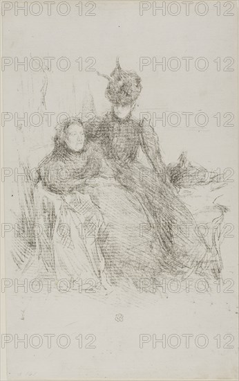 Mother and Daughter [La Mère Malade], 1897, James McNeill Whistler, American, 1834-1903, United States, Counterproof of transfer lithograph with stumping, in black, on off-white wove paper, 187 x 158 mm (image), 263 x 165 mm (sheet)