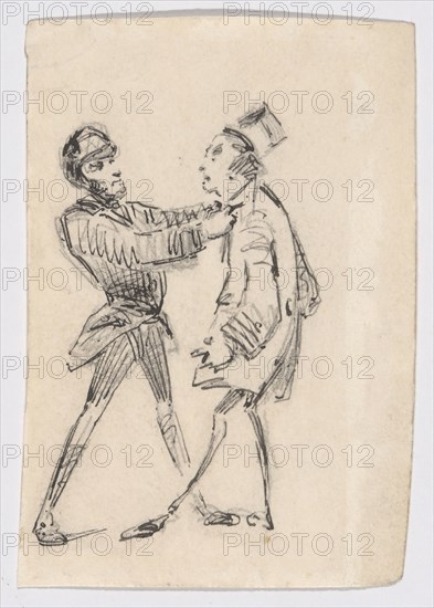 Policeman and Citizen, 1855, James McNeill Whistler, American, 1834-1903, United States, Pen and black ink over graphite on cream wove paper, 82 x 56 mm