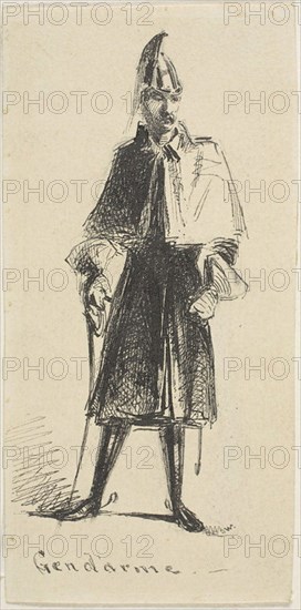 Gendarme, 1855, James McNeill Whistler, American, 1834-1903, United States, Pen and black ink over graphite on cream wove paper, 132 x 65 mm