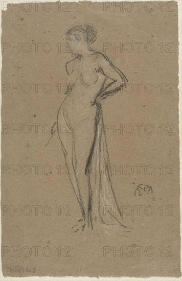 A Nude Figure, c. 1878, James McNeill Whistler, American, 1834-1903, United States, Charcoal with white and orange chalks on brown wove paper, 287 x 186 mm