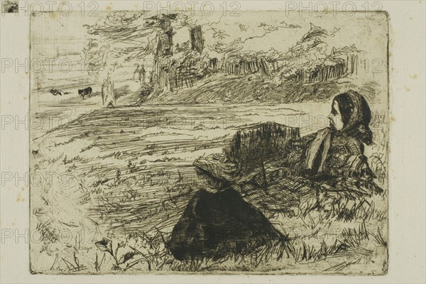 Nursemaid and Child, 1859, James McNeill Whistler, American, 1834-1903, United States, Etching with foul biting in black ink on ivory laid paper, 97 x 132 mm (plate), 196 x 308 mm (sheet)