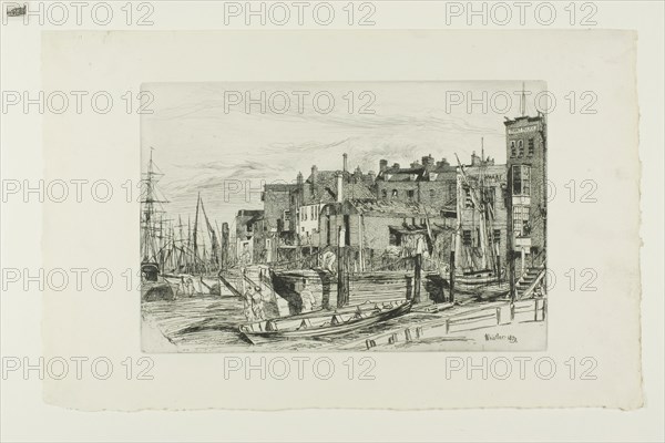 Thames Police, 1859, James McNeill Whistler, American, 1834-1903, United States, Etching and drypoint with foul biting in black ink on ivory laid paper, 151 x 226 mm (plate), 211 x 332 mm (sheet)