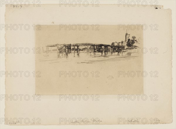 Little Putney Bridge, 1879, James McNeill Whistler, American, 1834-1903, United States, Etching and drypoint in black ink on cream laid paper, 134 x 207 mm (plate), 231 x 320 mm (sheet)