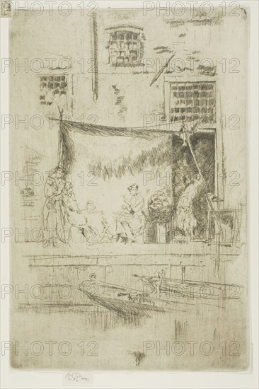 Fruit Stall, 1879/80, James McNeill Whistler, American, 1834-1903, United States, Etching and drypoint with foul biting in black ink on ivory laid paper, 226 x 150 mm (image, trimmed to plate mark), 235 x 151 mm (sheet)