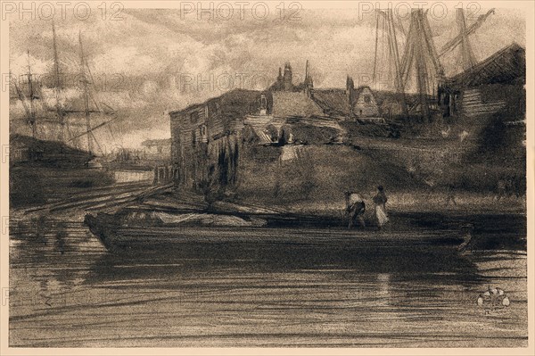 Limehouse, 1878, James McNeill Whistler, American, 1834-1903, United States, Lithotint in black ink with scraping and incising, on a prepared half-tint ground, on off-white plate paper, 172 x 264 mm (image), 264 x 395 mm (sheet)