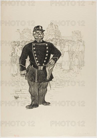 Street Security, May 1894, Théophile-Alexandre Steinlen, French, born Switzerland, 1859-1923, France, Lithograph in black on cream wove paper, 347 × 306 mm (image), 546 × 385 mm (sheet)
