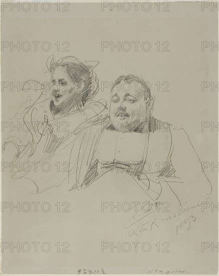 Mr. and Mrs. Raymond Johnson, 1893, Anders Zorn, Swedish, 1860-1920, Sweden, Graphite, with touches of erasing, on gray wood-pulp laminate board, 319 x 254 mm