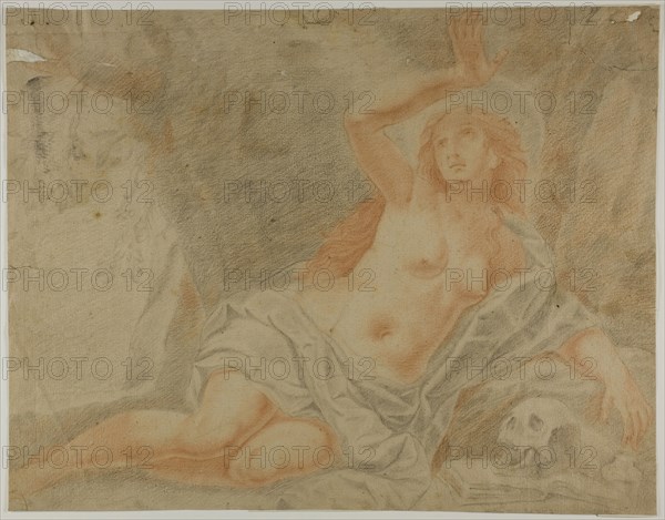 Mary Magdalene, n.d., Claude Mellan, after, French, 1598-1688, France, Red and black chalk on cream laid paper, 358 × 463 mm