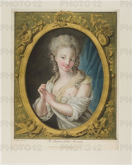 The Charmes of the Morning, 1777, Louis-Marin Bonnet, French, 1736-1793, France, Pastel-manner engraving and etching in color, with gold leaf, on ivory laid paper