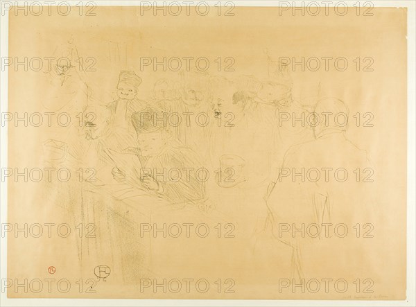 The Lebaudy Trial, Mademoiselle Marsy Giving Evidence, 1896, Henri de Toulouse-Lautrec, French, 1864-1901, France, Lithograph on tan wove paper, laid down on cream wove Japanese paper, 458 × 601 mm (image), 483 × 636 mm (sheet)