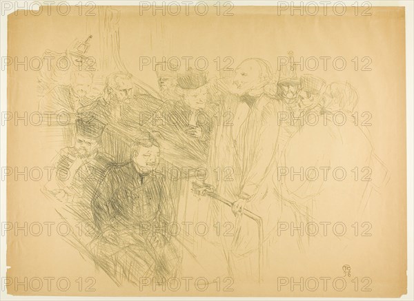 The Arton Trial, Ribot Giving Evidence (second plate), 1896, Henri de Toulouse-Lautrec, French, 1864-1901, France, Lithograph on tan wove paper, 445 × 558 mm (image), 460 × 629 mm (sheet)