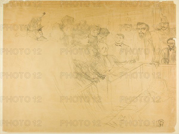 The Arton Trial (third plate), 1896, Henri de Toulouse-Lautrec, French, 1864-1901, France, Lithograph on tan wove paper, laid down on cream wove Japan tissue, 467 × 564 mm (image), 467 × 622 mm (sheet)