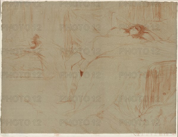 Woman Lying on her Back, Lassitude, plate ten from Elles, 1896, Henri de Toulouse-Lautrec (French, 1864-1901), published by Gustave Pellet (French, 1859-1919), probably printed by Auguste Clot (French, 1858-1936), France, Color lithograph on ivory wove paper, 404 × 525 mm