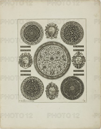 Plate Four, from Book of Ornament, 1704, Simon Gribelin II, French, 1661-1733, France, Engraving on paper, 194 × 158 mm (image/plate), 296 × 232 mm (sheet)