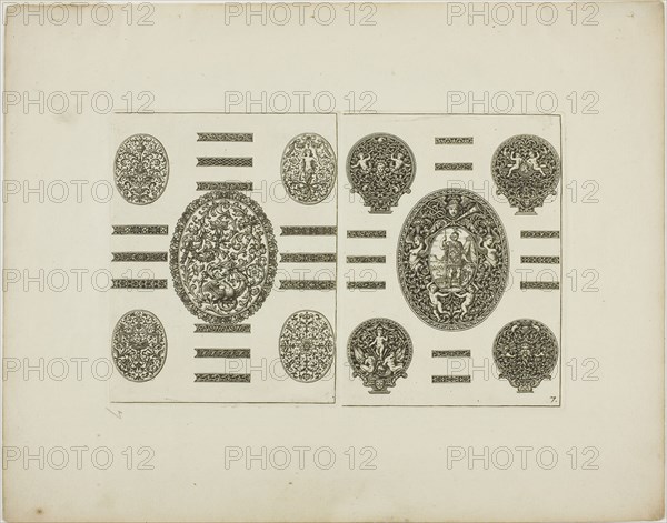 Plate Seven, from Book of Ornament, 1704, Simon Gribelin II, French, 1661-1733, France, Engraving on paper, 132 × 203 mm (image/plate), 233 × 295 mm (sheet)