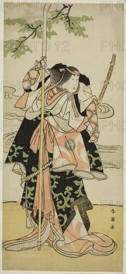 The Actor Segawa Kikunojo III as Lady Tomoe (Tomoe Gozen) in the Play Yasa Gumbai Miyako no Jindori, Performed at the Miyako Theater in the Eleventh Month, 1793, c. 1793, Katsukawa Shun’ei, Japanese, 1762-1819, Japan, Color woodblock print, hosoban, 32.4 x 14.5 cm (12 3/4 x 5 11/16 in.)